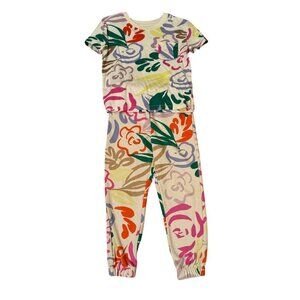 GAP Girls’ Cotton Blend Top & Jogger Set in Floral Print – Size 6-7